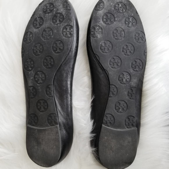 Tory Burch Black Leather Minnie Flats 8 - Picture 6 of 7